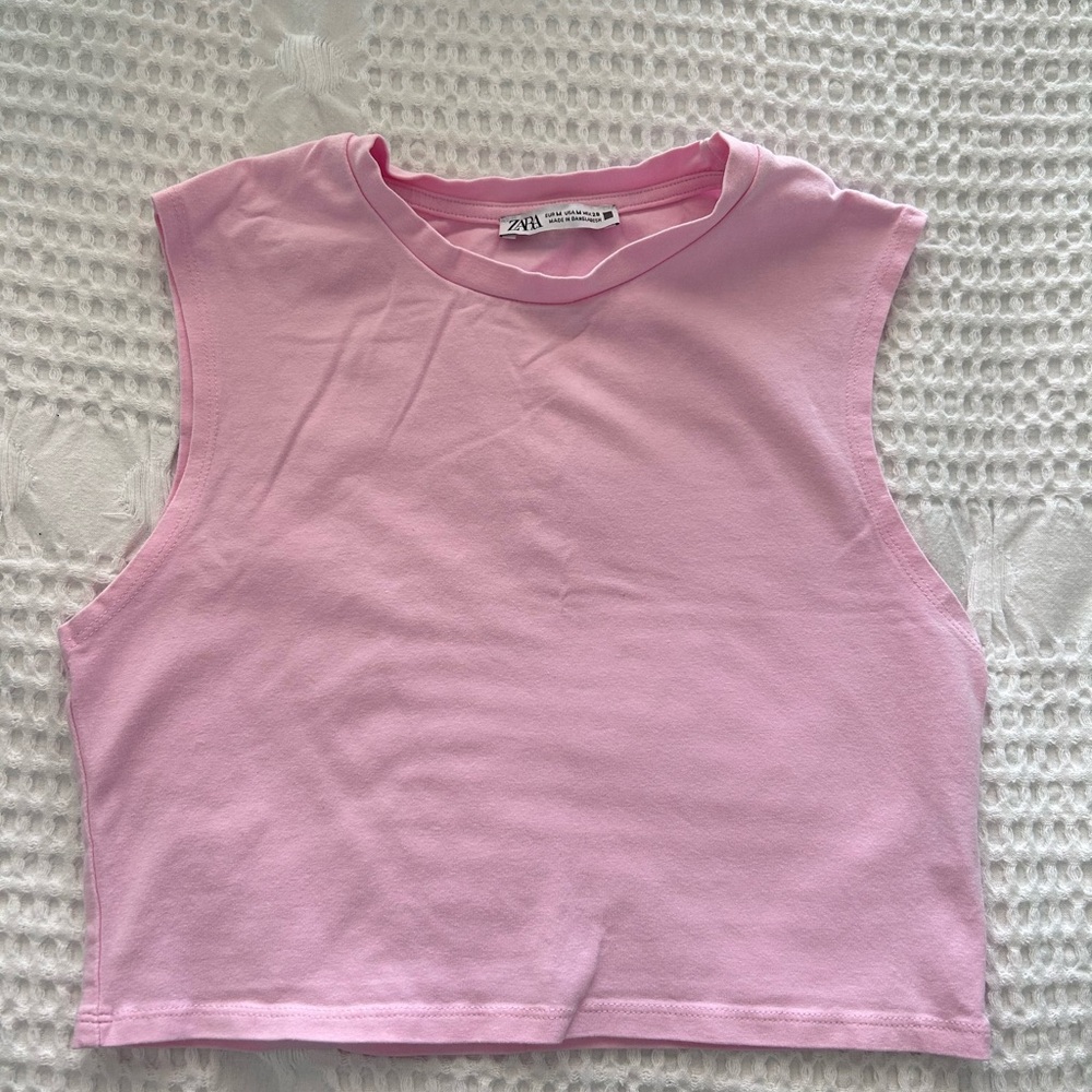 ZARA Light Pink Cropped Sleeveless Tee